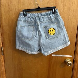Light Blue Denim Smiley Shorts